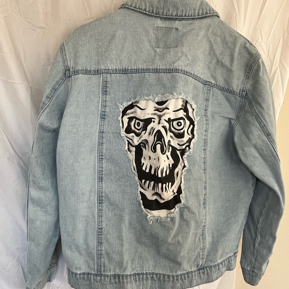 Lurking Class Light Wash Denim Trucker Jean Jacket Grunge Patches Punk Vintage
